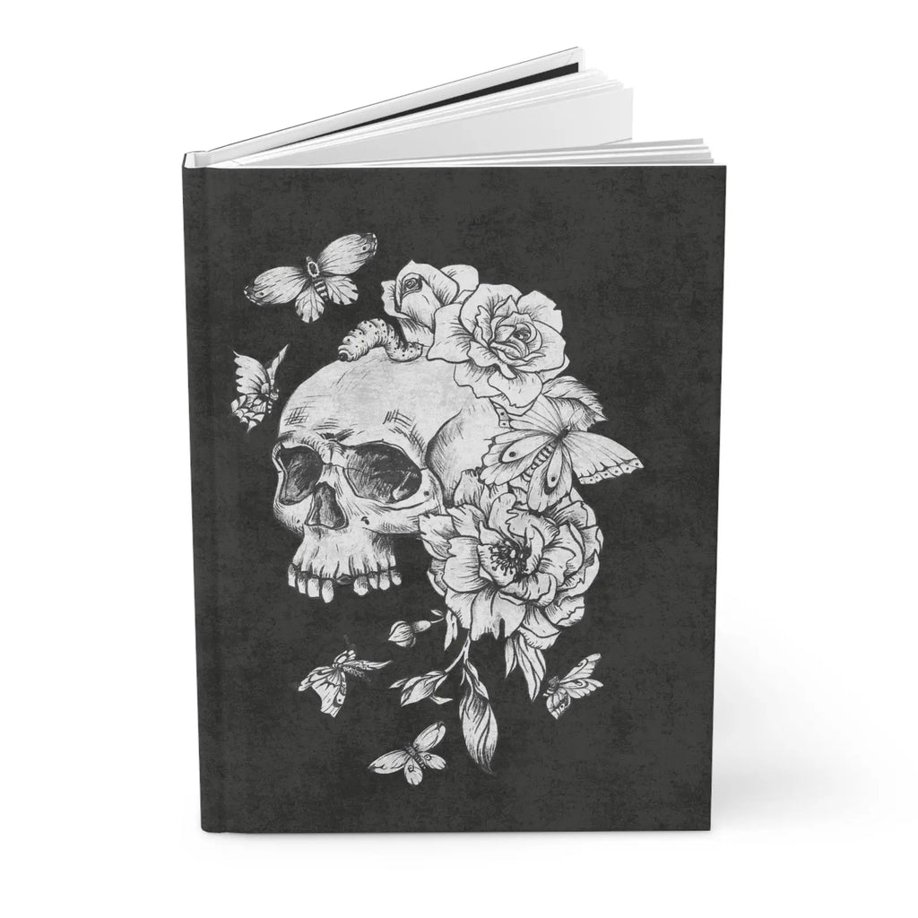 black and white skull and roses journal