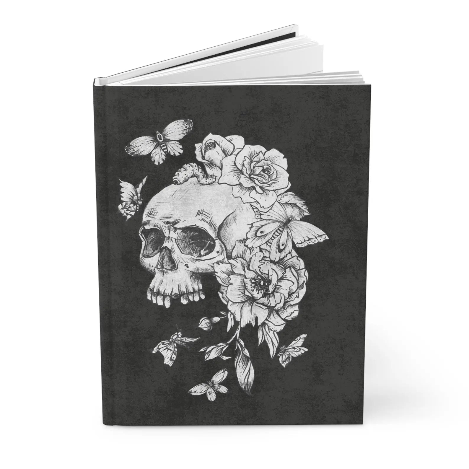 black and white skull and roses journal