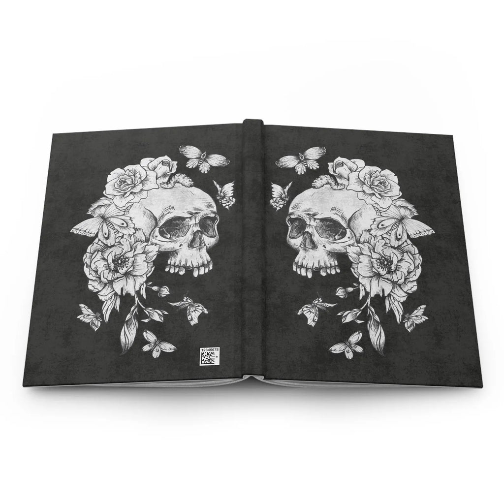 black and white skull and roses journal